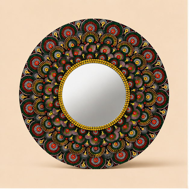Black Peacock Mandala Mirror view 2